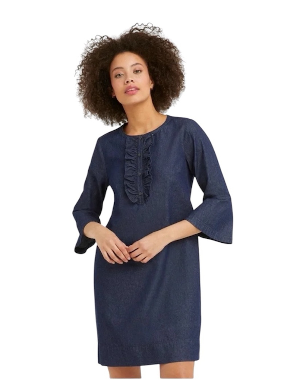 Draper James Chambray Ruffle Shift Dress Dark Denim Wash 6 Cottagecore Country